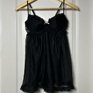 Victoria's Secret Sexy Little Things Black Babydoll Chemise Y2K Coquette Style